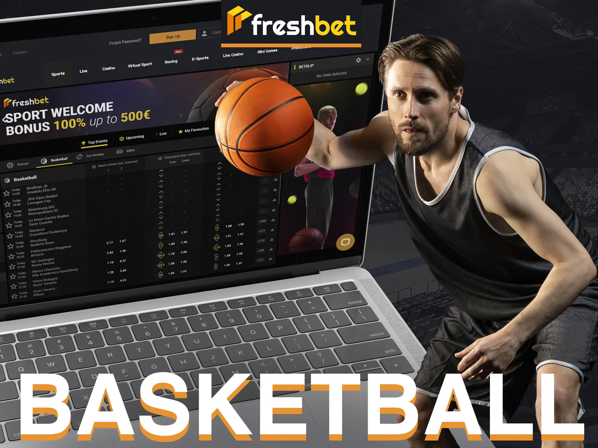 Discover basketball betting at FreshBet with high odds and diverse markets for top tournaments.