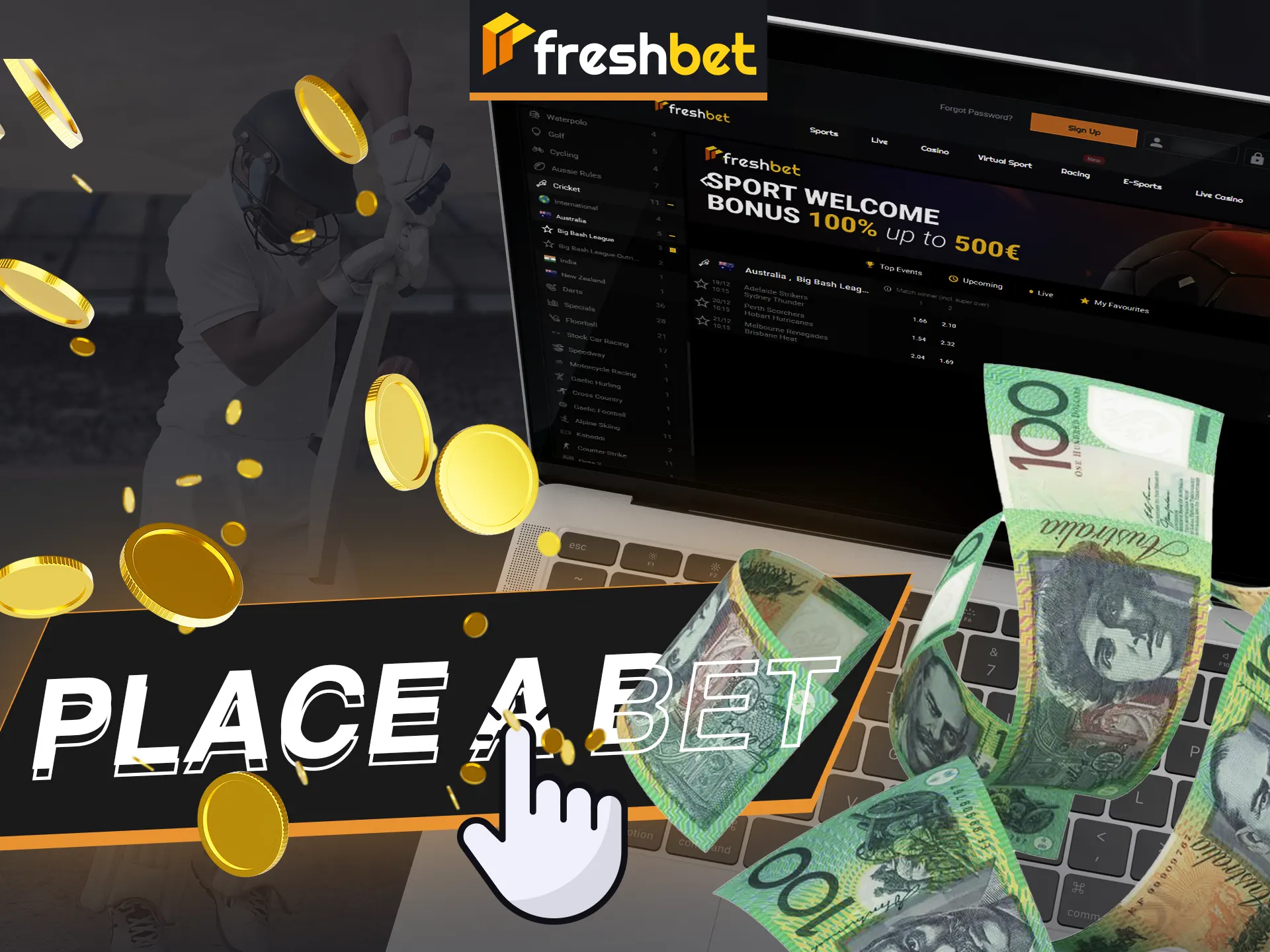 Easy bet placement at FreshBet: Log in, choose sport, match, market, confirm — wait for winnings.