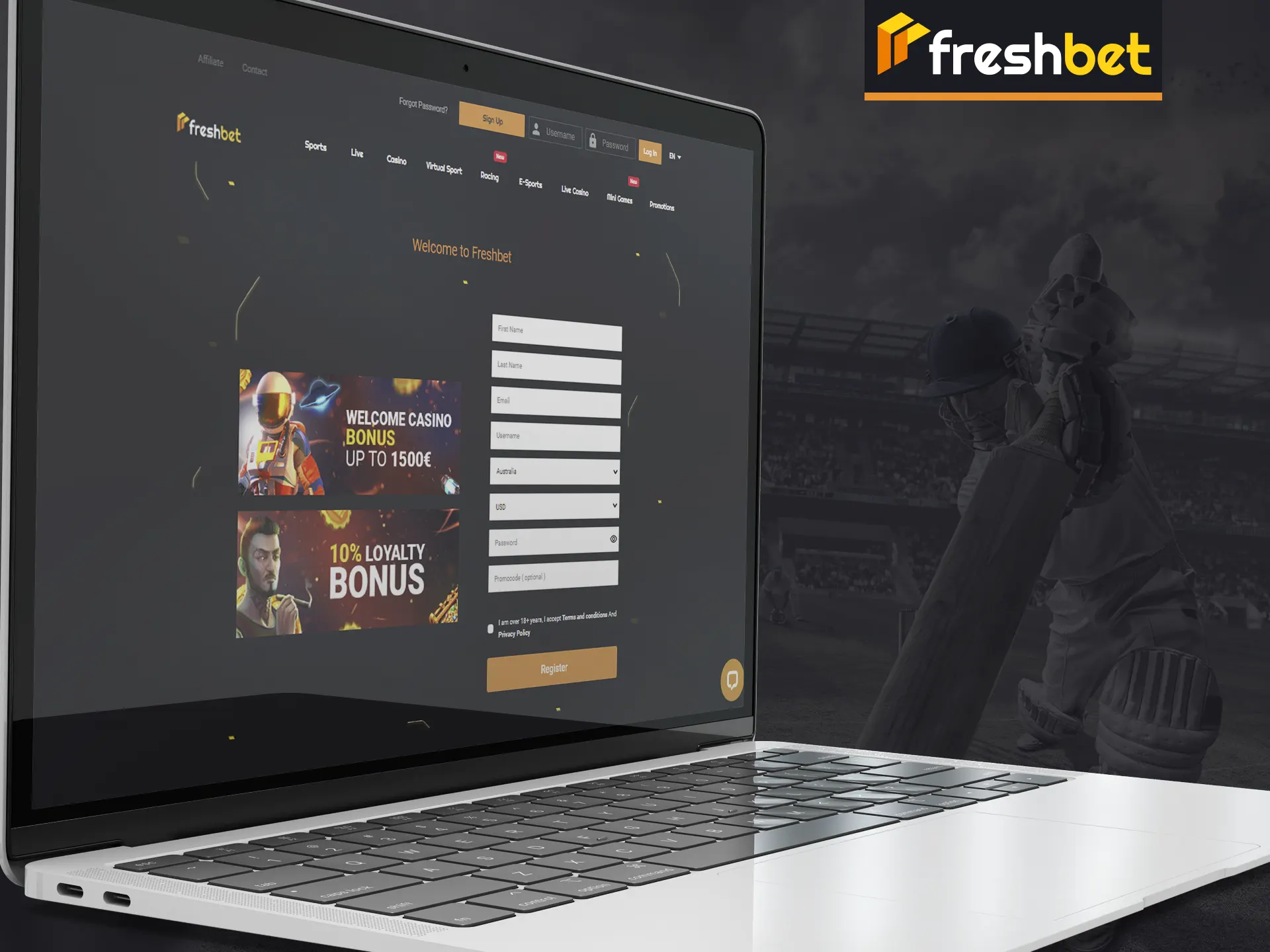 Register at FreshBet for real-money play. Follow steps: Visit site, fill form, and complete registration.