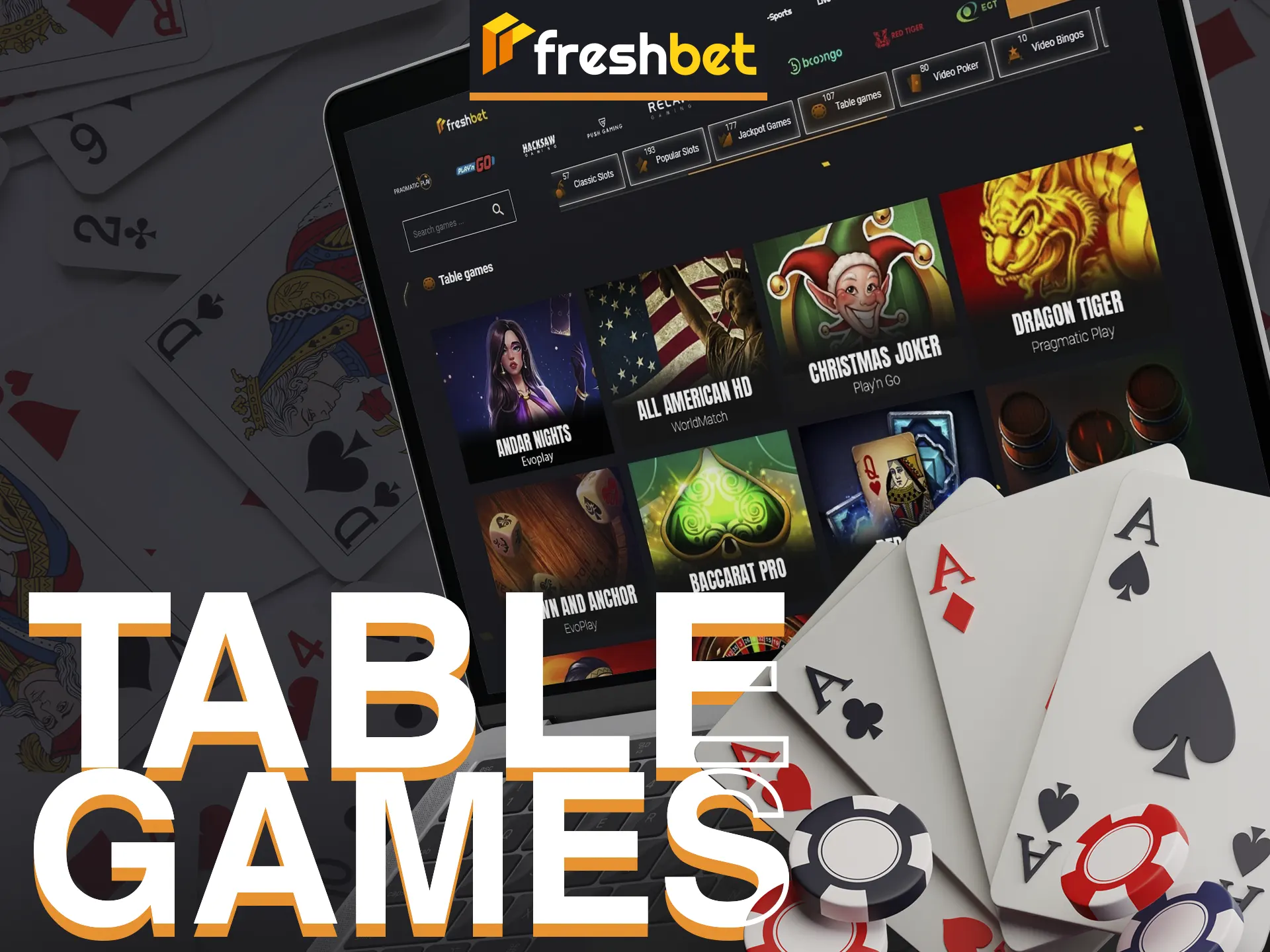 Explore classic table games at FreshBet, including Baccarat, Blackjack, Roulette, and more with bonus mechanics.