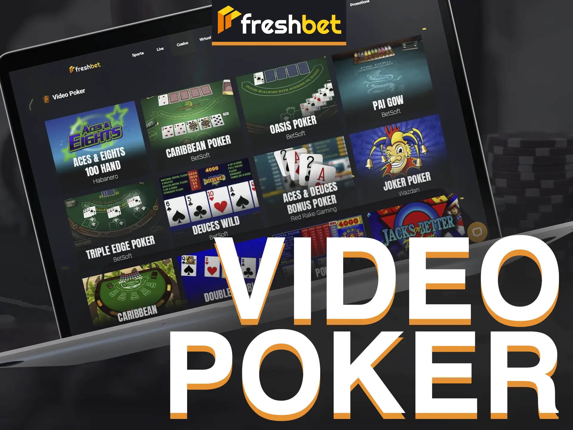 Enjoy poker variations at FreshBet: Caribbean Poker, Joker Poker, Aces Eights, Deuces Wild.