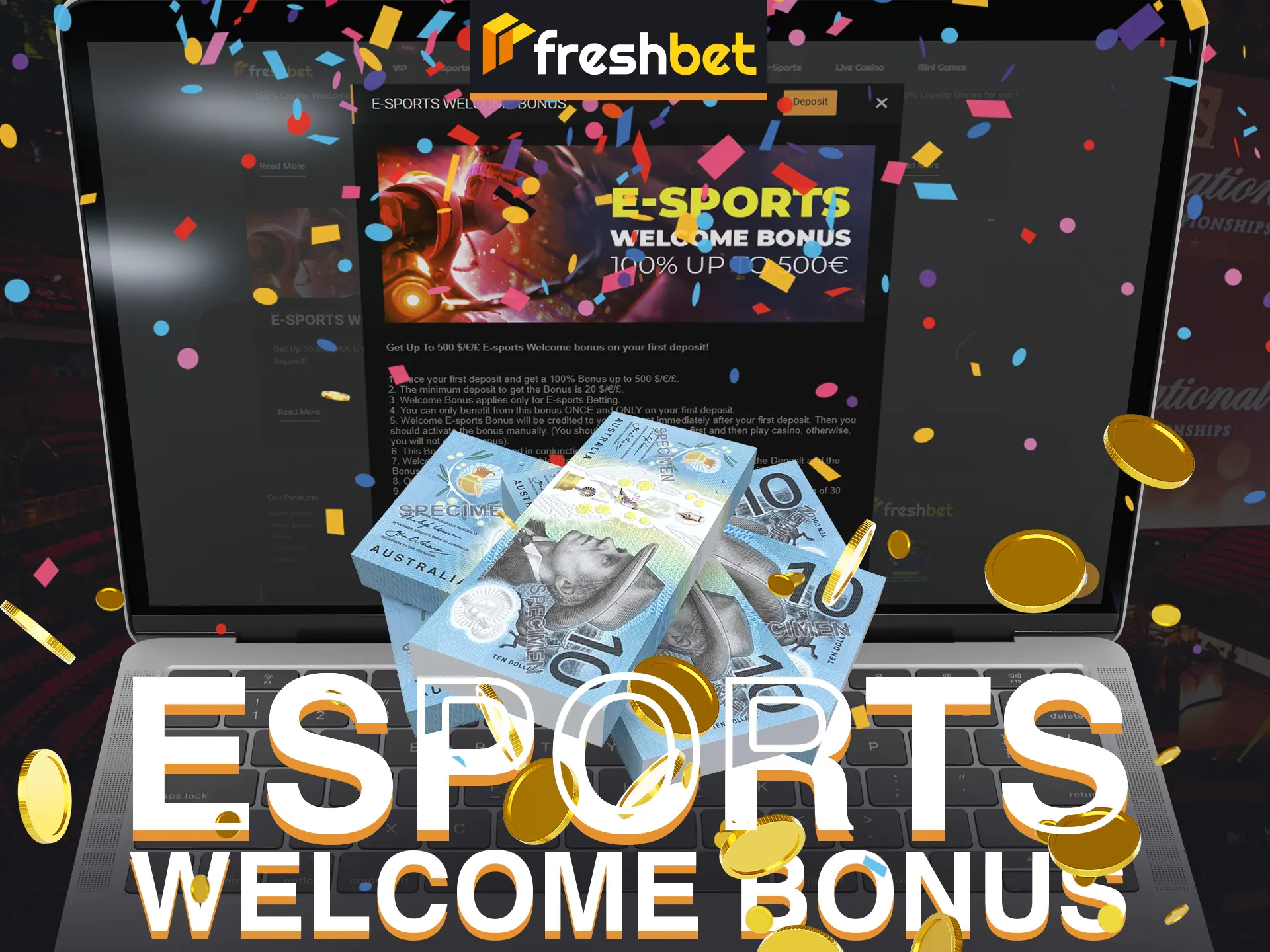 E-Sports fans, score big with FreshBet's exclusive welcome bonus.