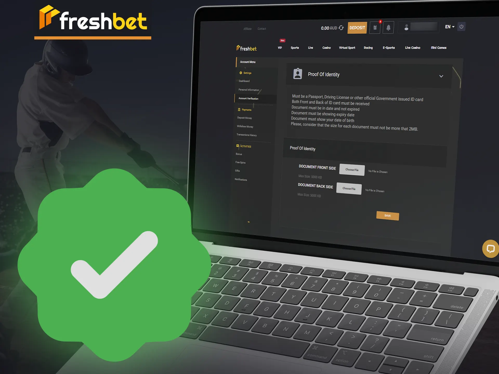 Secure your FreshBet account with a simple verification process.