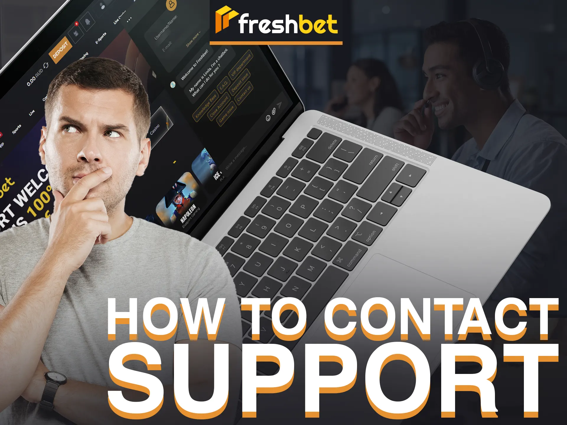 Contact FreshBet Support via Live Chat, Email, or Contact Form.